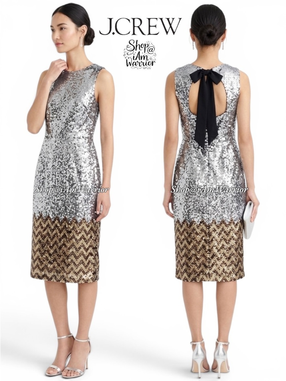 J.Crew NWT art deco sleeveless chevron bow back midi-dress @shop@iamwarrior